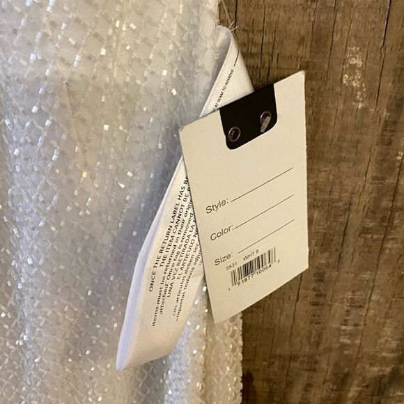 NWT Mac Duggal White Hand Embellished Halter Neck Midi Sheath Dress beaded Sz 8 - Picture 4 of 12